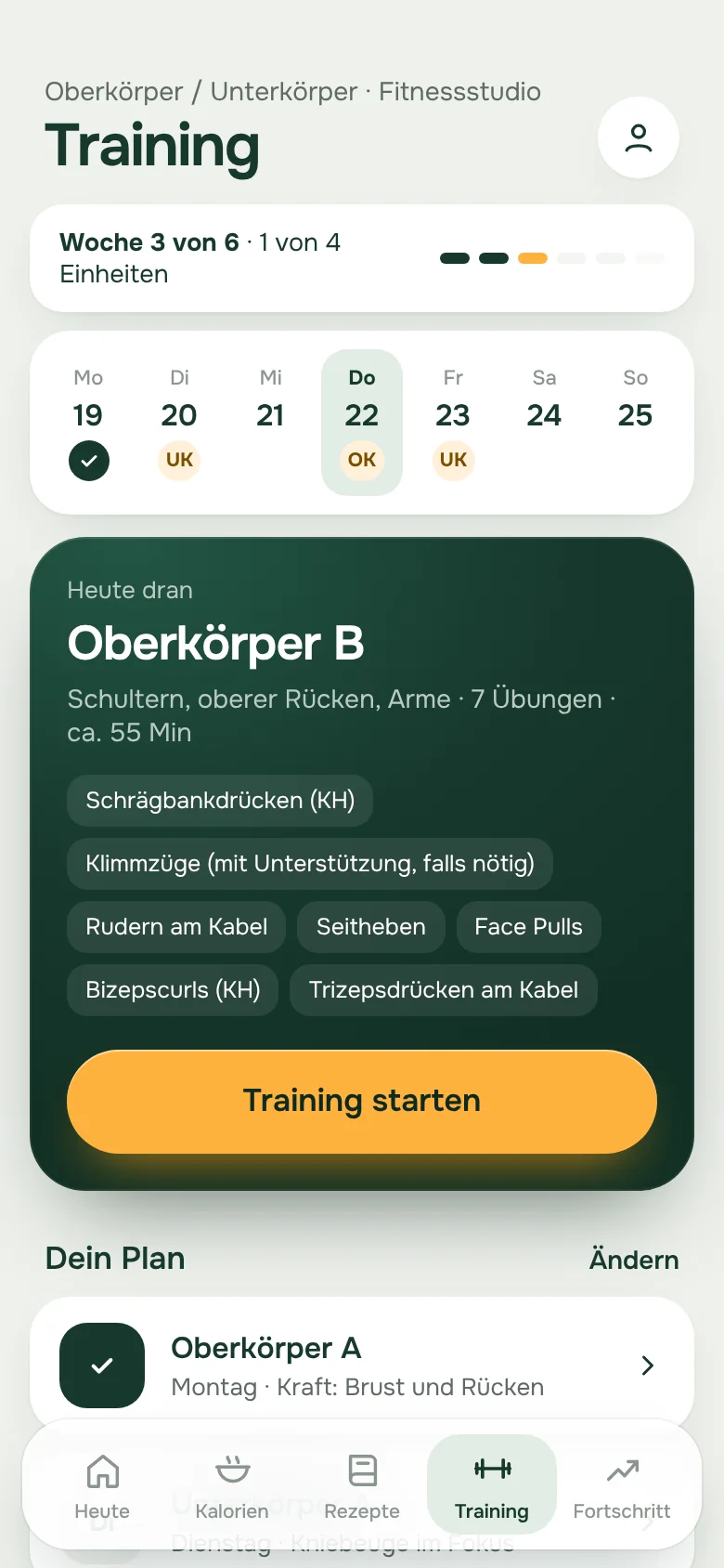 Trainingsplan der Woche